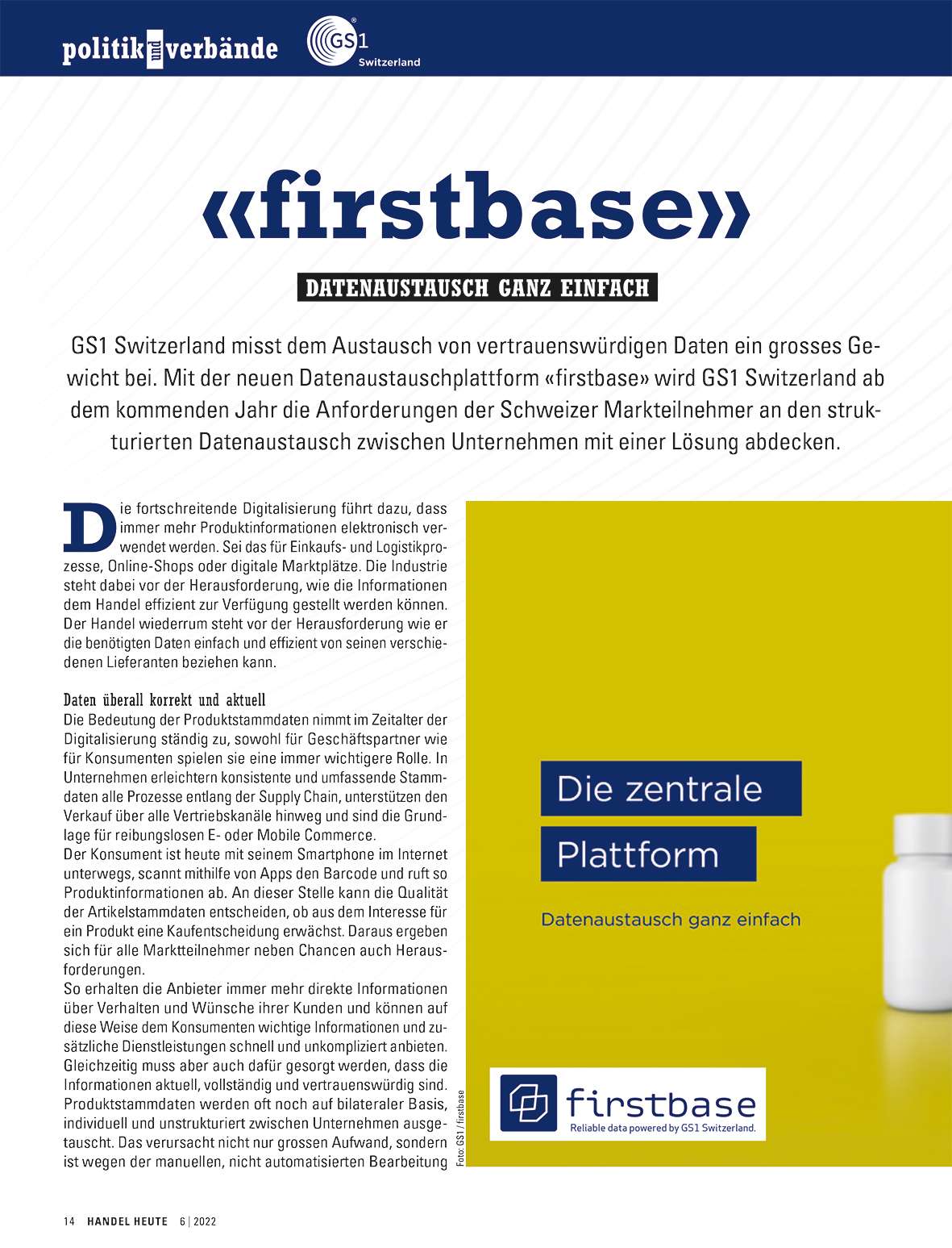 Neue Datenaustauschplattform «firstbase» der GS1 Switzerland